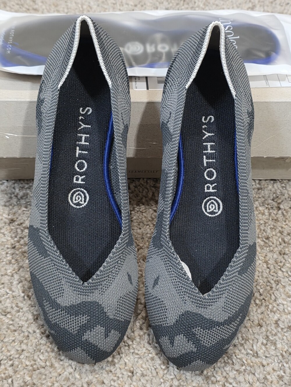 Rothy's The Flat Gray Camo Knit With Red Sole Size 7.5